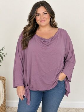 Emerald Mauve Cowl Neck Tie-Hem Top